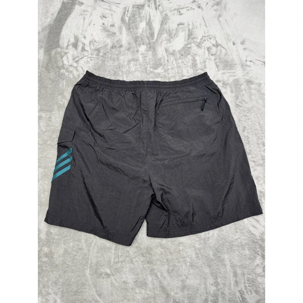 Vintage Adidas Shorts Mens XL Black Nylon Mesh Lined Swim Trunks Running 90s Y2K